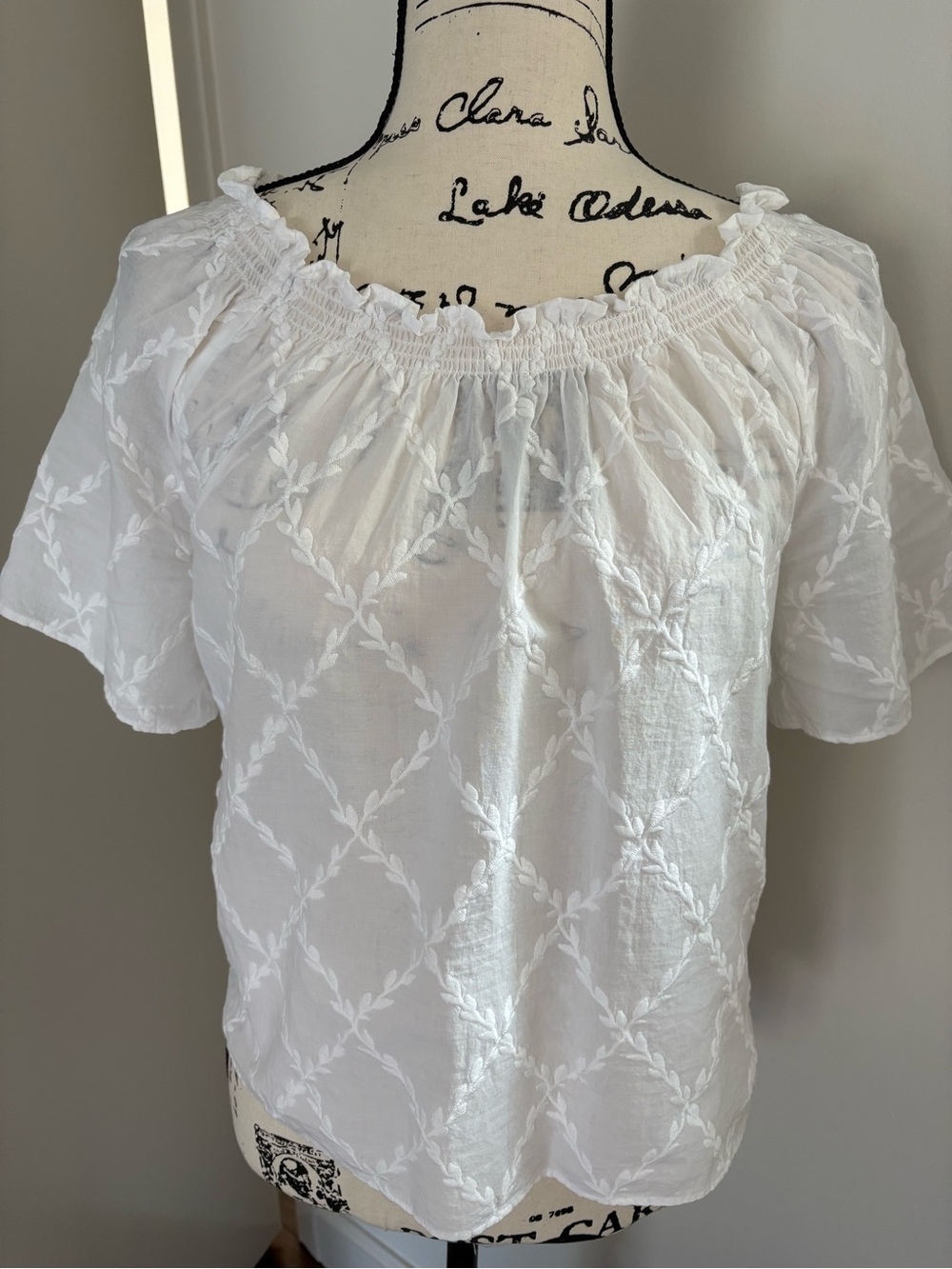 LOFT White Embroidered Off-Shoulder Blouse